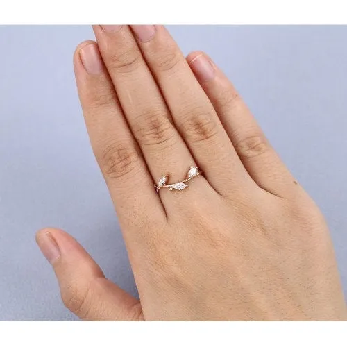 Curved wedding band rose gold vintage wedding band women Unique Marquise cut Moissanite Cluster ring stacking matching Bridal Promise gift