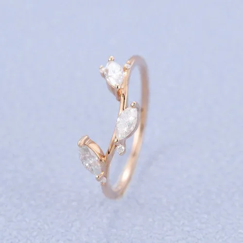 Curved wedding band rose gold vintage wedding band women Unique Marquise cut Moissanite Cluster ring stacking matching Bridal Promise gift
