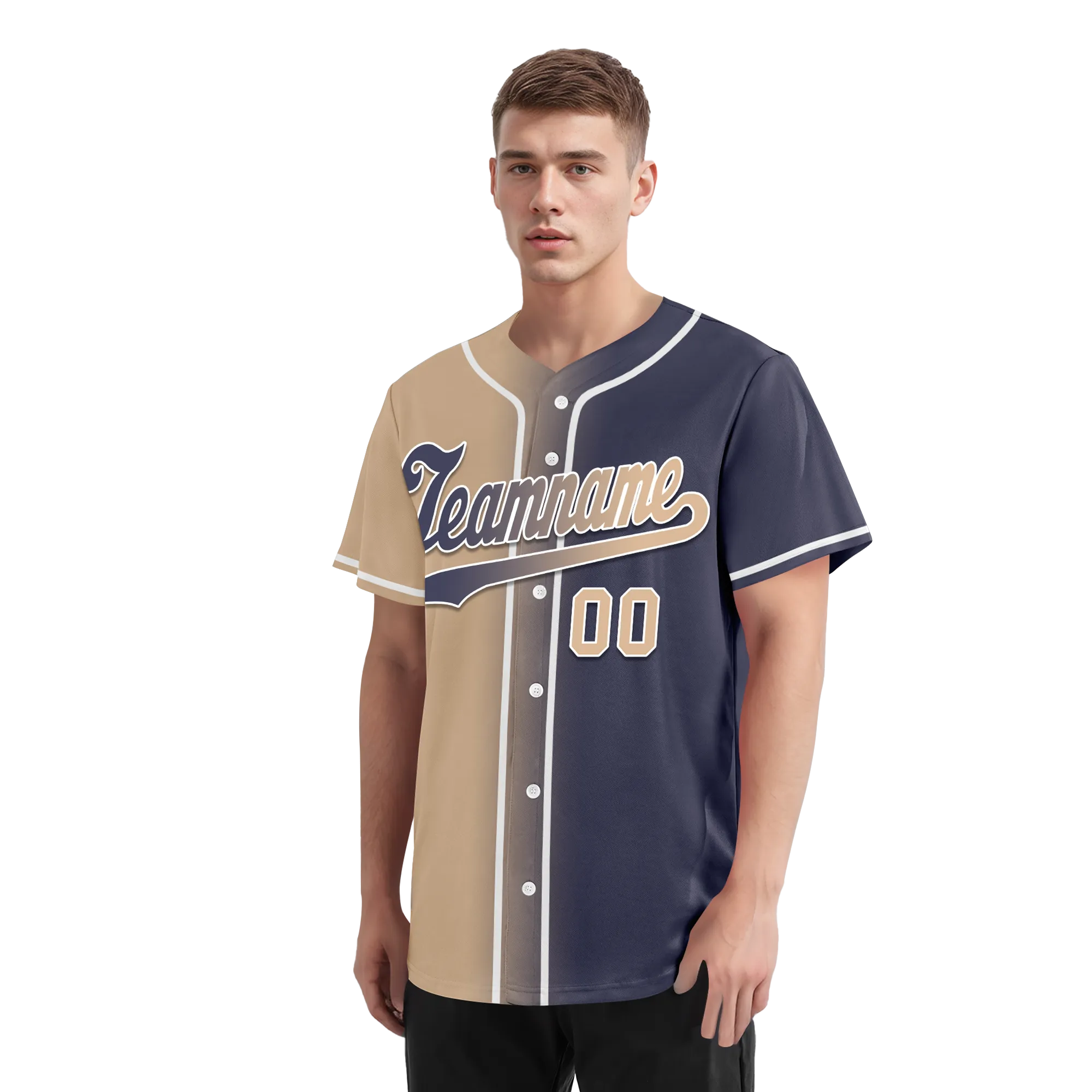 Custom Beige Blue Gradient Fashion Personalized Authentic Baseball Jersey BSBJ01-D0a7080