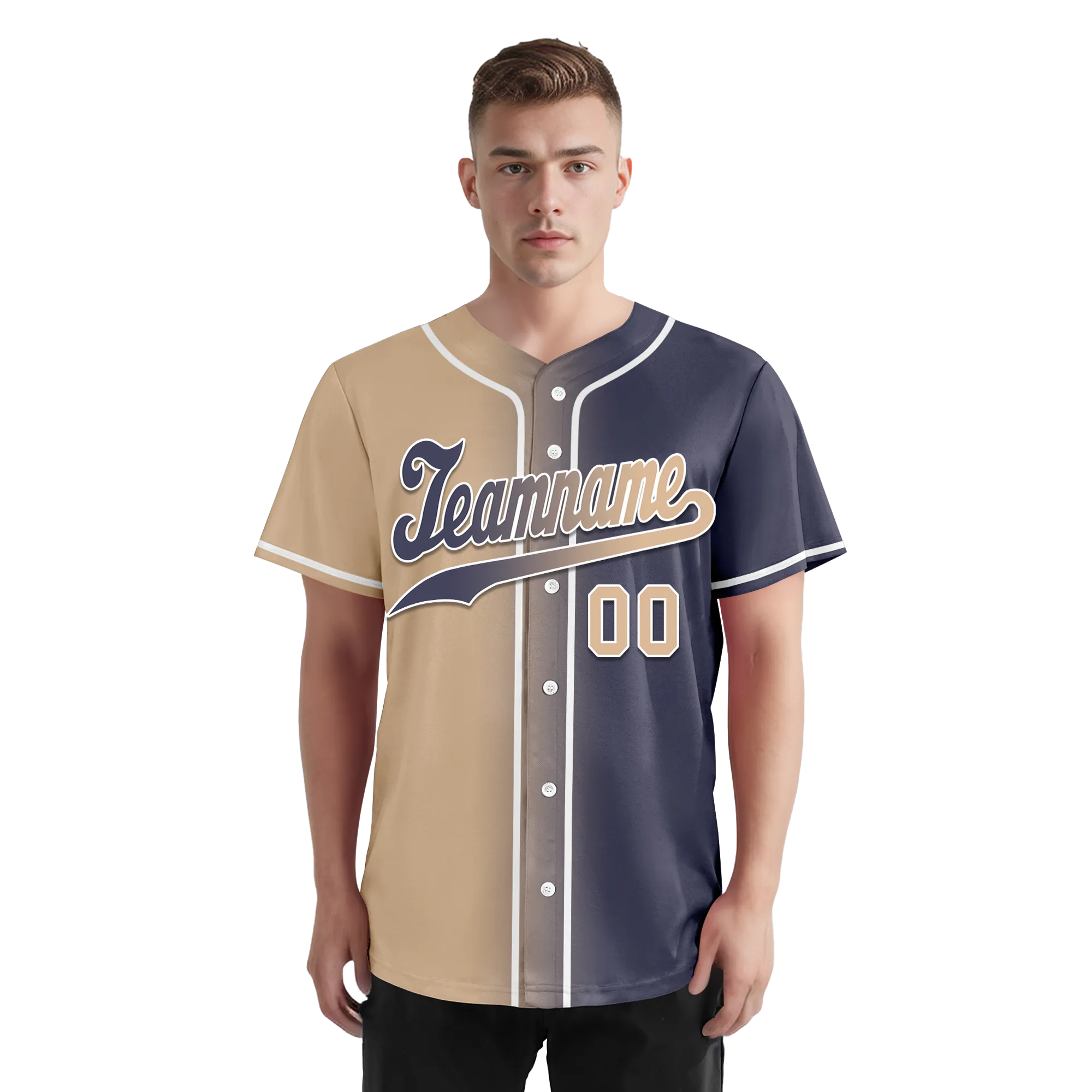 Custom Beige Blue Gradient Fashion Personalized Authentic Baseball Jersey BSBJ01-D0a7080