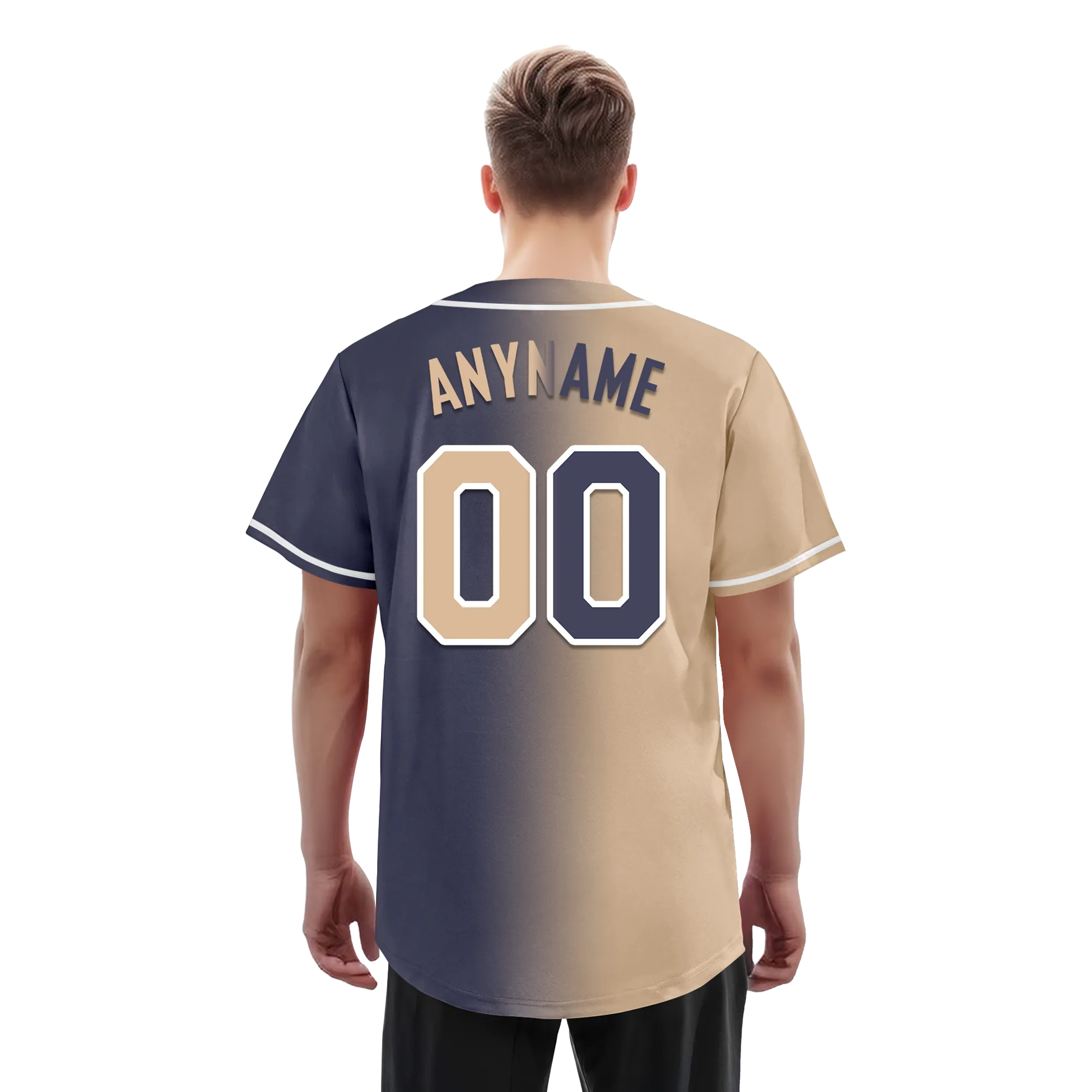 Custom Beige Blue Gradient Fashion Personalized Authentic Baseball Jersey BSBJ01-D0a7080