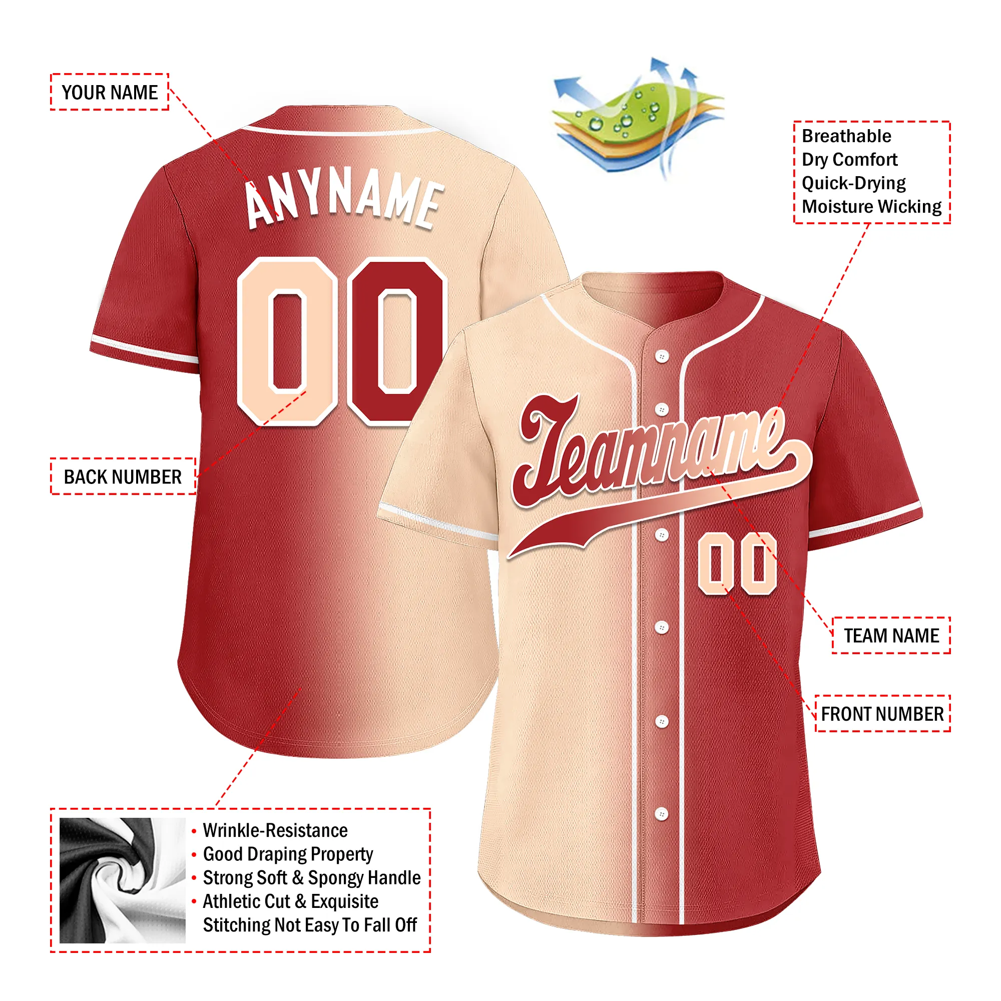 Custom Beige Red Gradient Fashion Personalized Authentic Baseball Jersey BSBJ01-D0a708f