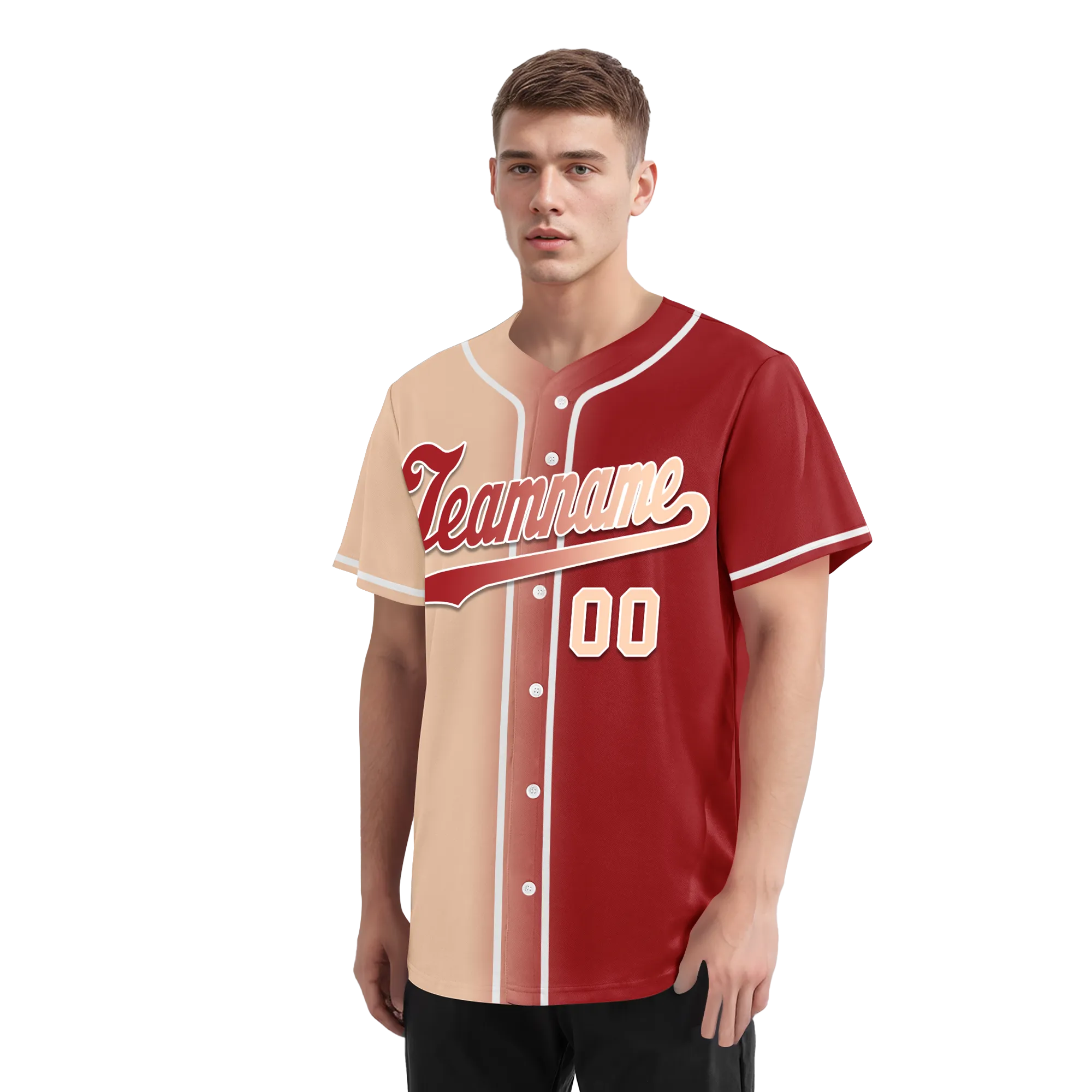 Custom Beige Red Gradient Fashion Personalized Authentic Baseball Jersey BSBJ01-D0a708f