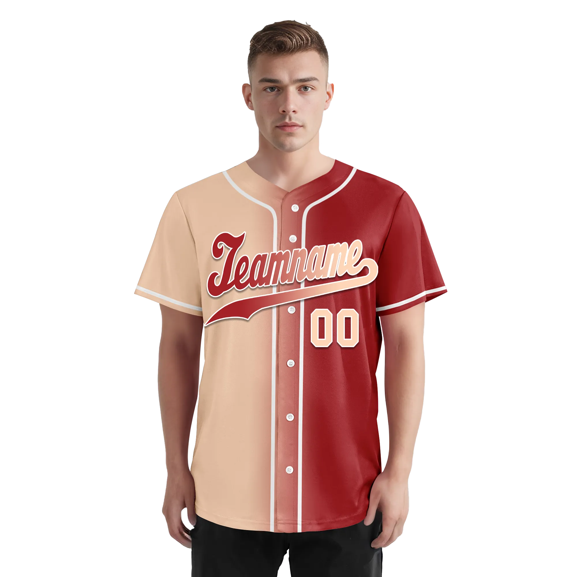 Custom Beige Red Gradient Fashion Personalized Authentic Baseball Jersey BSBJ01-D0a708f