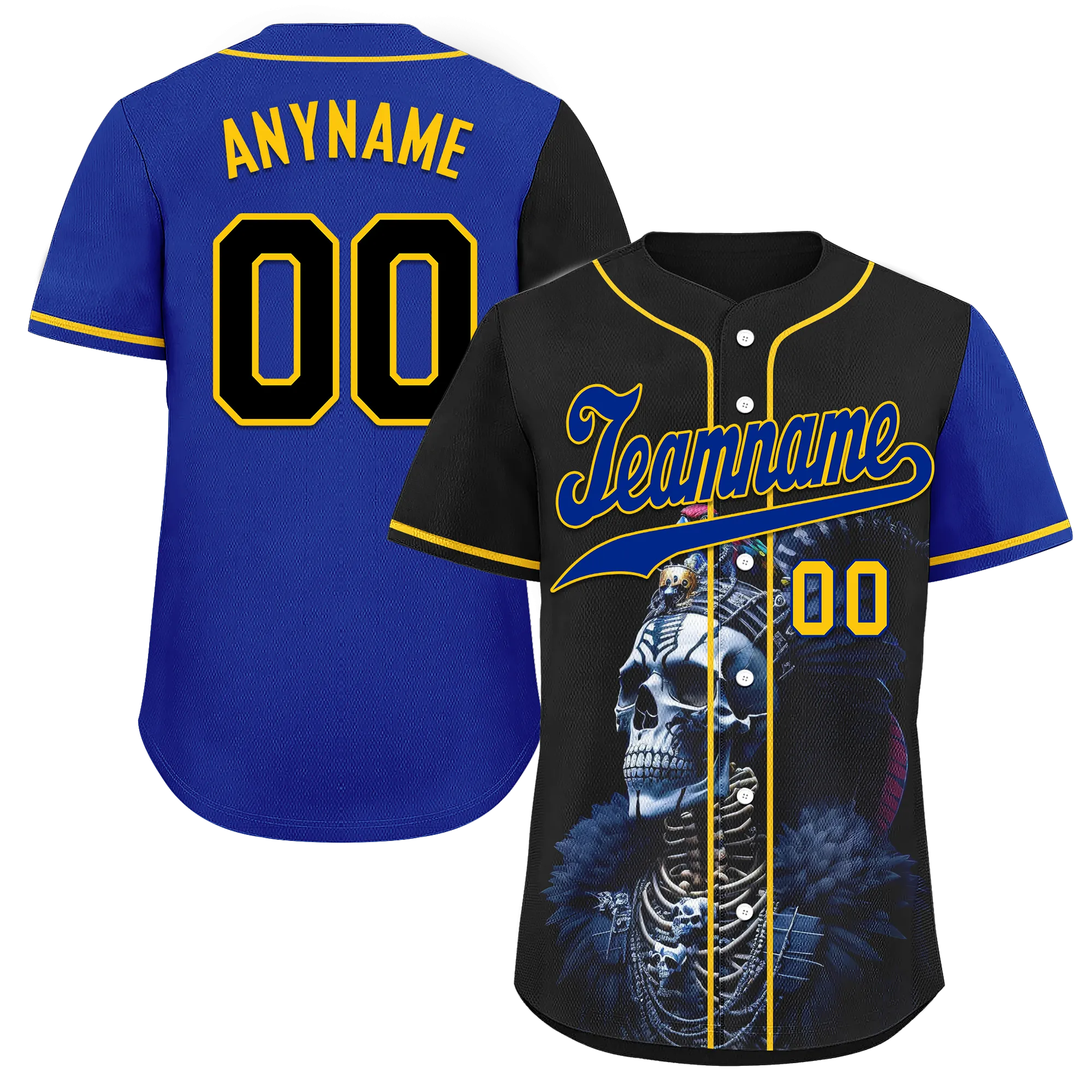 Custom Black Blue Skull Fashion Personalized Authentic Baseball Jersey BSBJ01-D017147