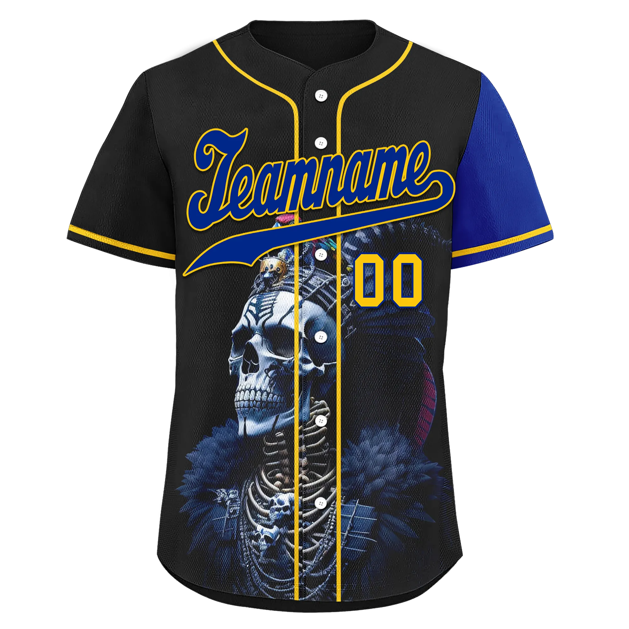 Custom Black Blue Skull Fashion Personalized Authentic Baseball Jersey BSBJ01-D017147