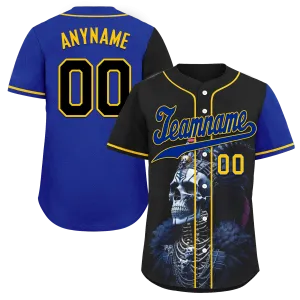 Custom Black Blue Skull Fashion Personalized Authentic Baseball Jersey BSBJ01-D017147