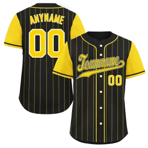 Custom Black Gold Stripe Fashion Personalized Authentic Baseball Jersey BSBJ01-D017217