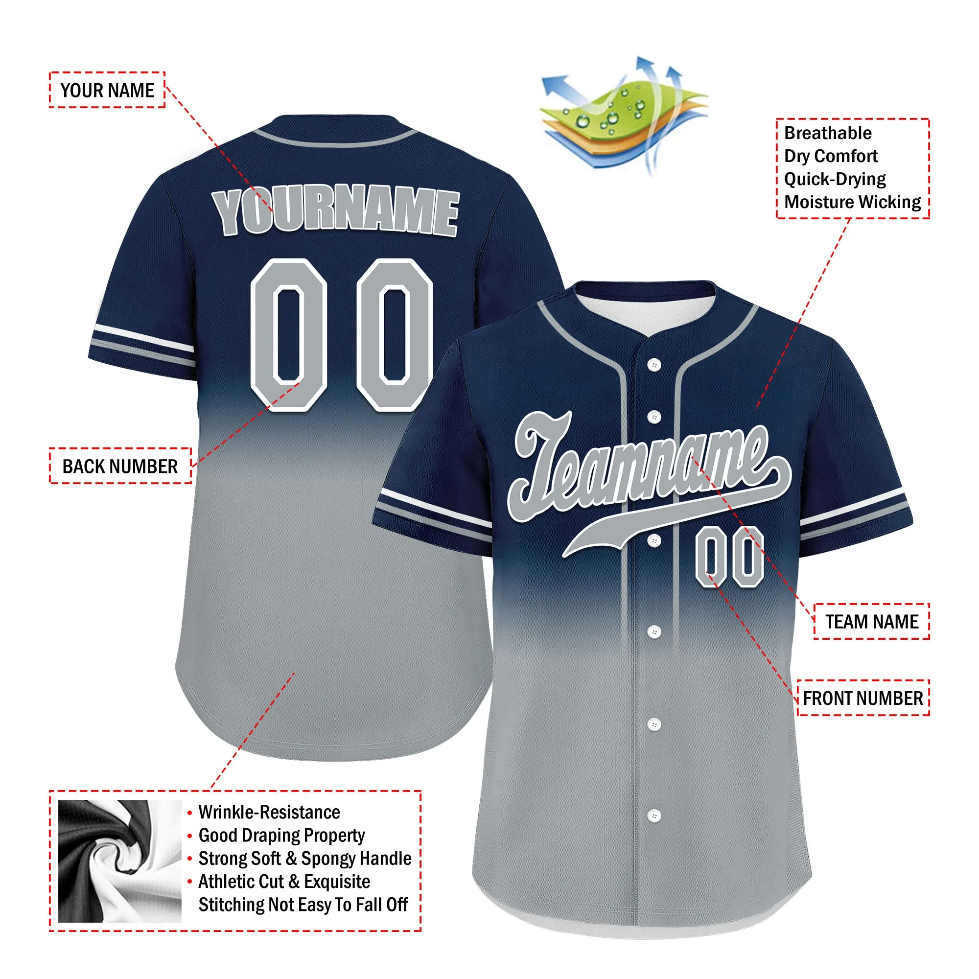 Custom Black Grey Fade Fashion Personalized Authentic Baseball Jersey UN002-bd0b007b-ad