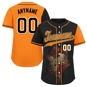 Custom Black Orange Skull Fashion Personalized Authentic Baseball Jersey BSBJ01-D017156