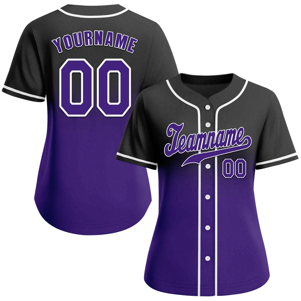 Custom Black Purple Fade Fashion Purple Authentic Baseball Jersey