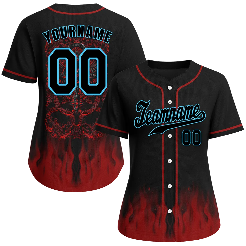 Custom Black Red Skull Fashion Black Authentic Baseball Jersey BSBJ0a-bc0fb97