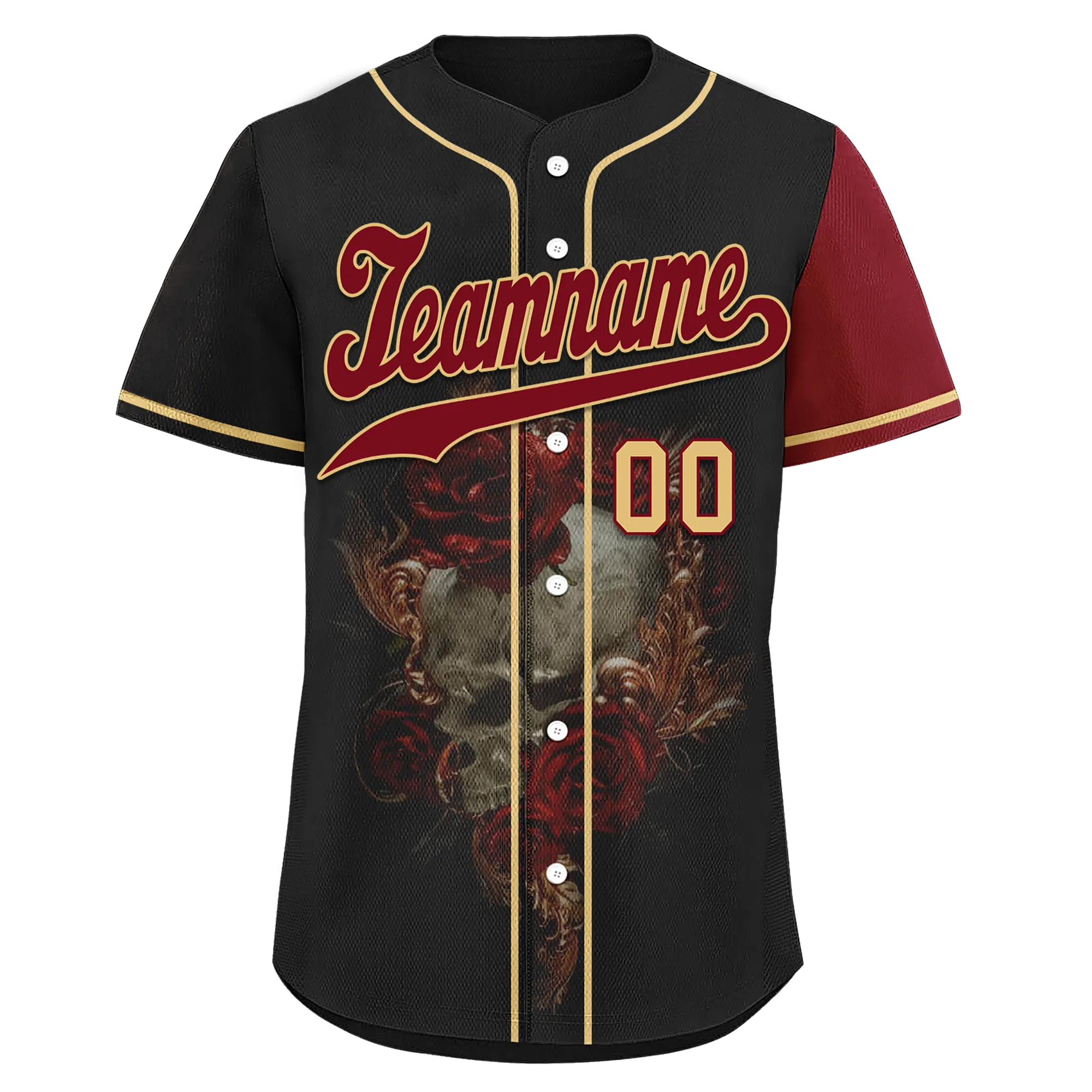 Custom Black Red Skull Fashion Personalized Authentic Baseball Jersey BSBJ01-D017141
