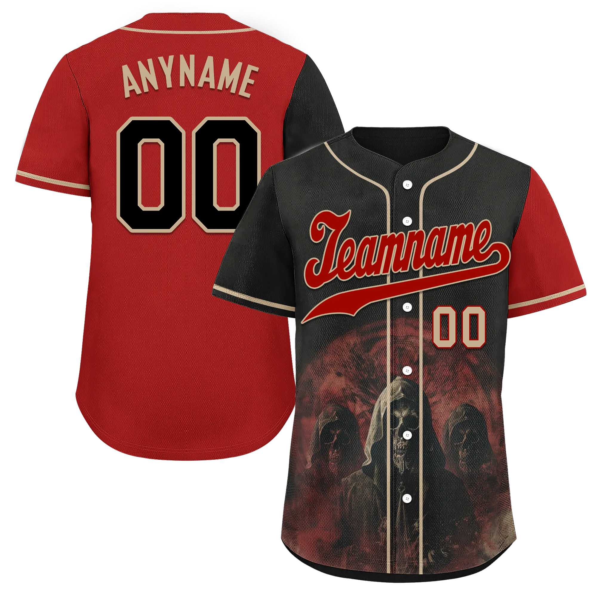Custom Black Red Skull Fashion Personalized Authentic Baseball Jersey BSBJ01-D017143