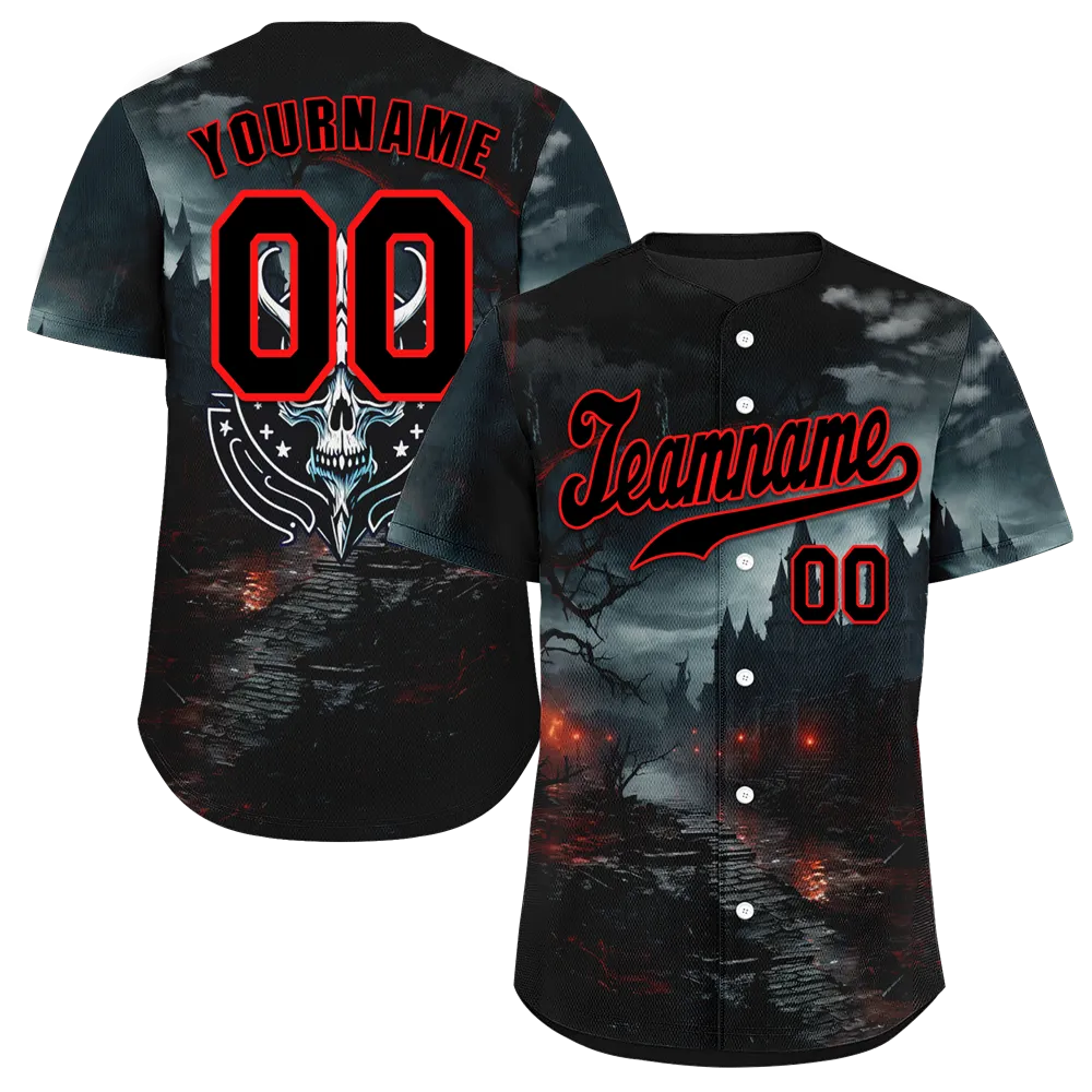 Custom Black Skull Fashion Black Authentic Baseball Jersey BSBJ0a-bc0fc00
