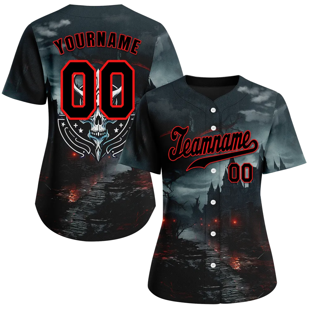 Custom Black Skull Fashion Black Authentic Baseball Jersey BSBJ0a-bc0fc00