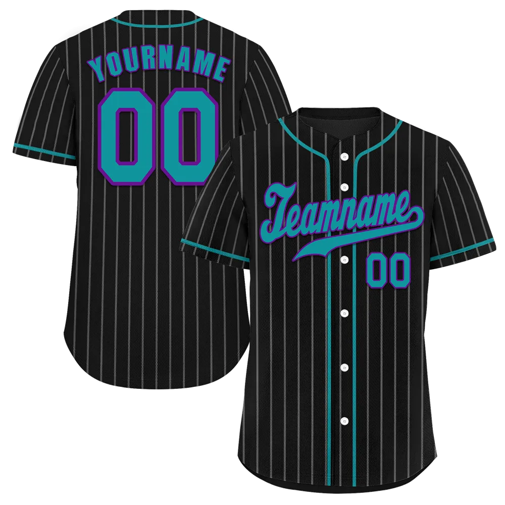 Custom Black Stripe Fashion Aqua Authentic Baseball Jersey