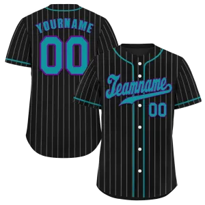 Custom Black Stripe Fashion Aqua Authentic Baseball Jersey