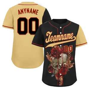 Custom Black Yellow Skull Fashion Personalized Authentic Baseball Jersey BSBJ01-D017142