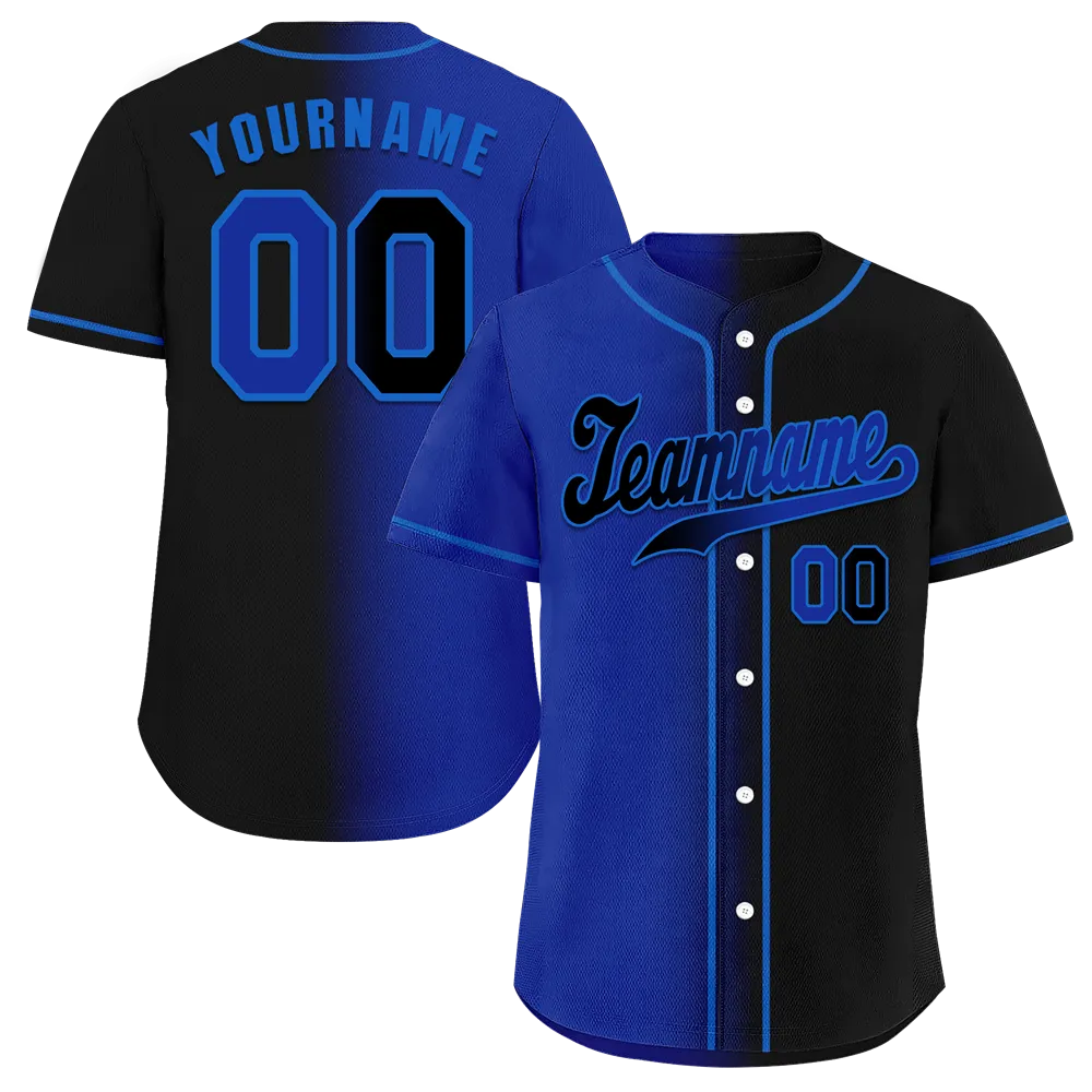 Custom Blue Black Gradient Fashion Black Authentic Baseball Jersey