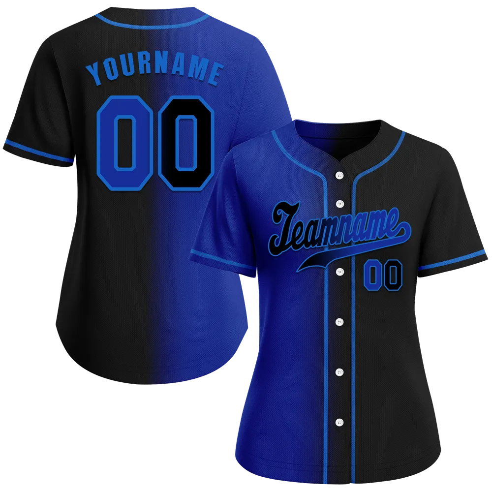 Custom Blue Black Gradient Fashion Black Authentic Baseball Jersey