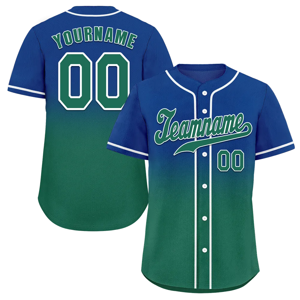 Custom Blue Green Fade Fashion Green Authentic Baseball Jersey
