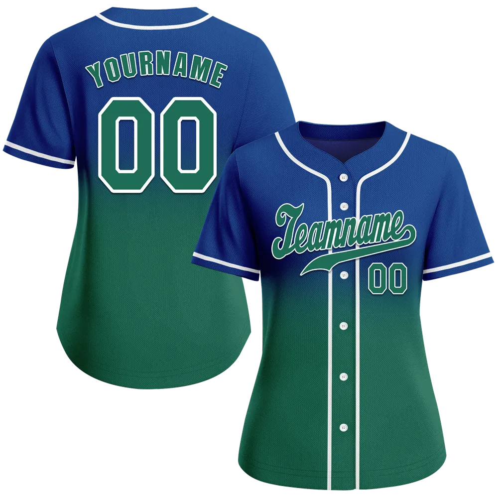 Custom Blue Green Fade Fashion Green Authentic Baseball Jersey