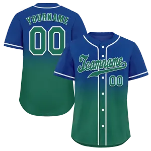 Custom Blue Green Fade Fashion Green Authentic Baseball Jersey