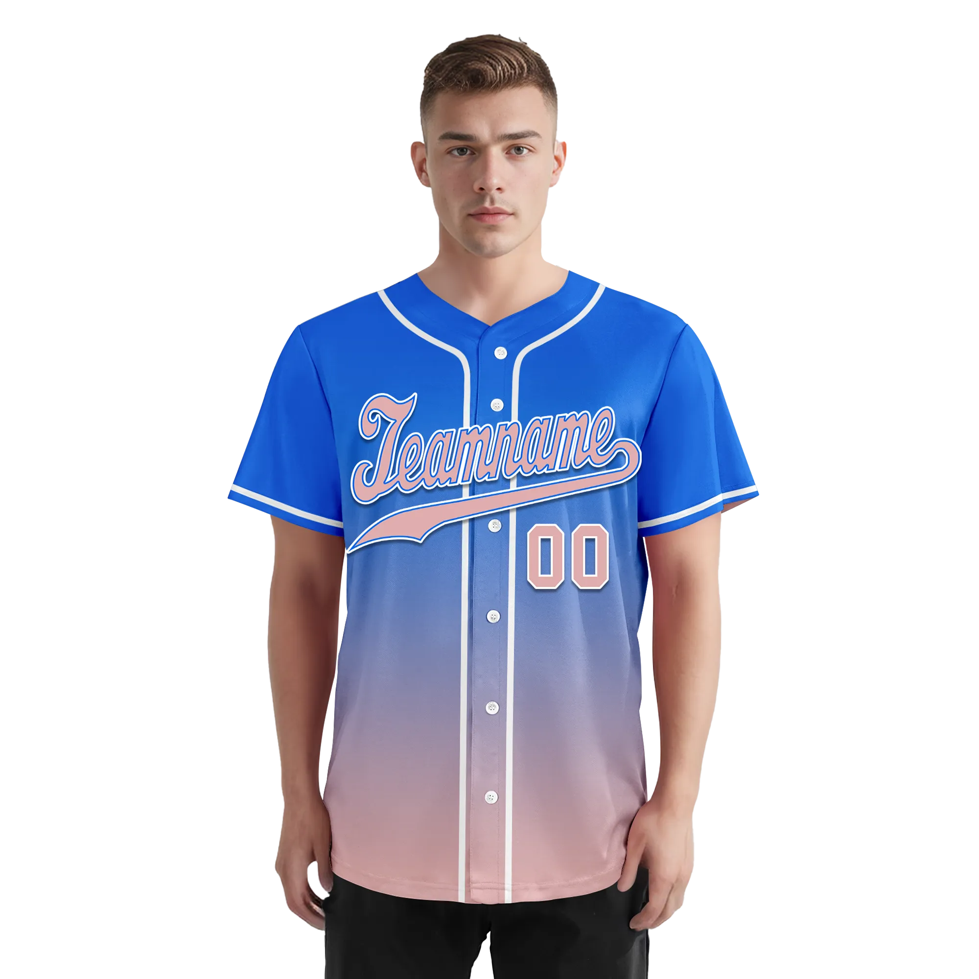 Custom Blue Pink Fade Fashion Personalized Authentic Baseball Jersey BSBJ01-D0a70e0