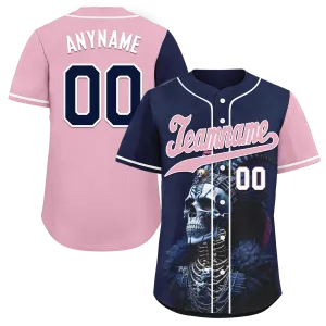 Custom Blue Pink Skull Fashion Personalized Authentic Baseball Jersey BSBJ01-D017145