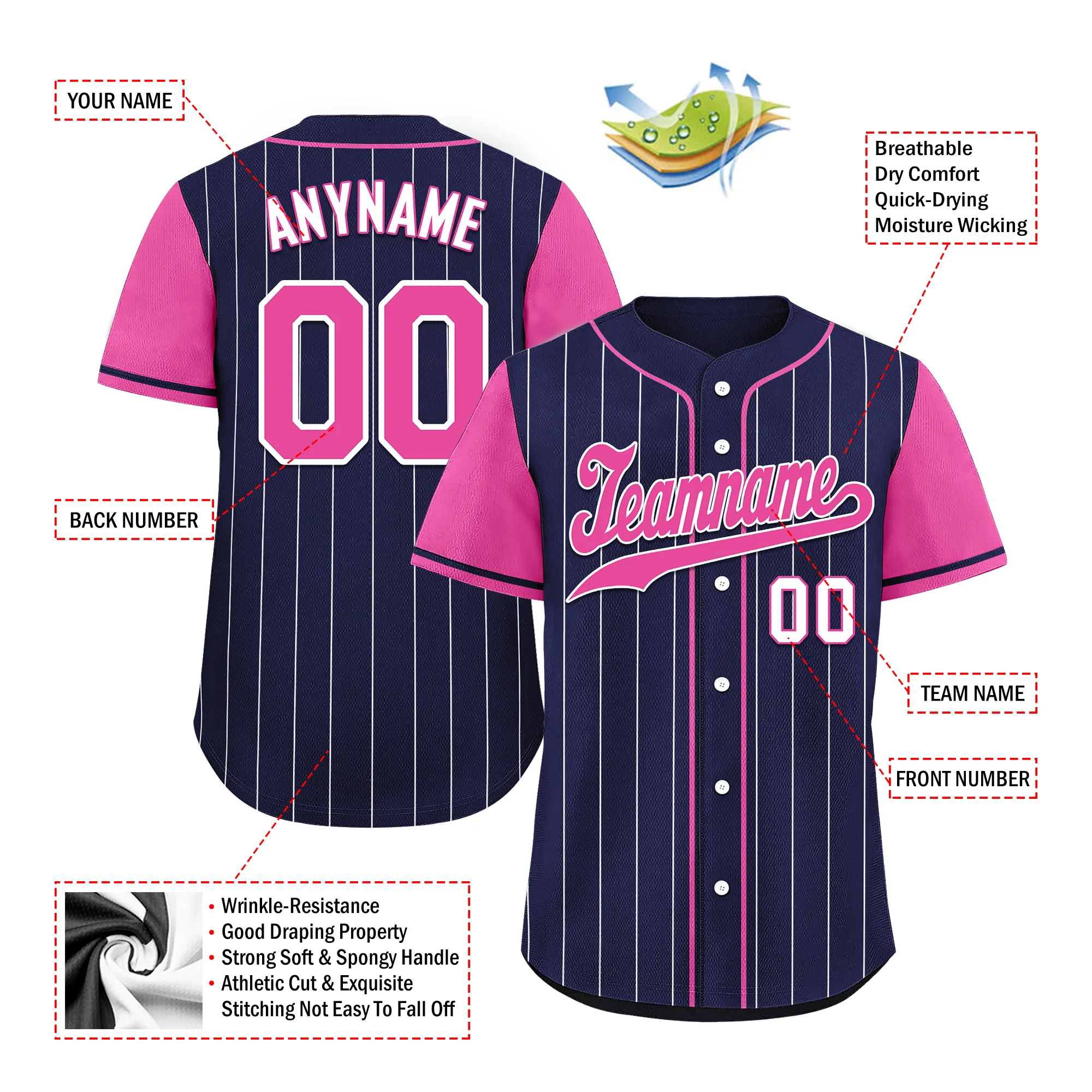 Custom Blue Pink Stripe Fashion Personalized Authentic Baseball Jersey BSBJ01-D017227