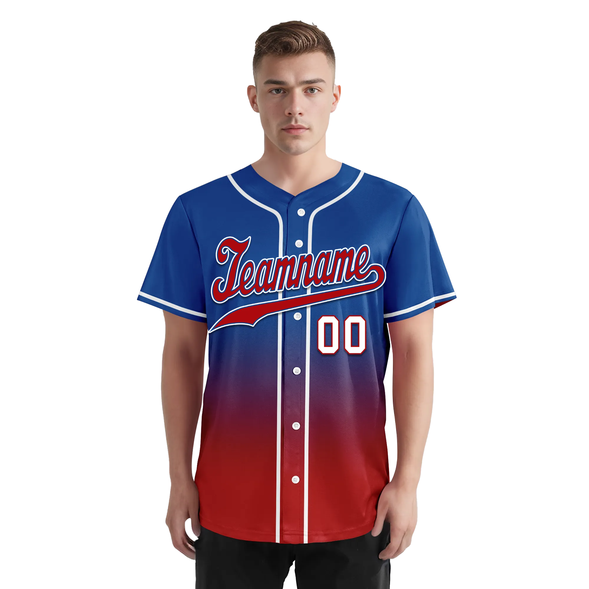 Custom Blue Red Fade Fashion Personalized Authentic Baseball Jersey BSBJ01-D0a70bd