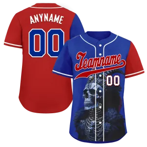 Custom Blue Red Skull Fashion Personalized Authentic Baseball Jersey BSBJ01-D017146