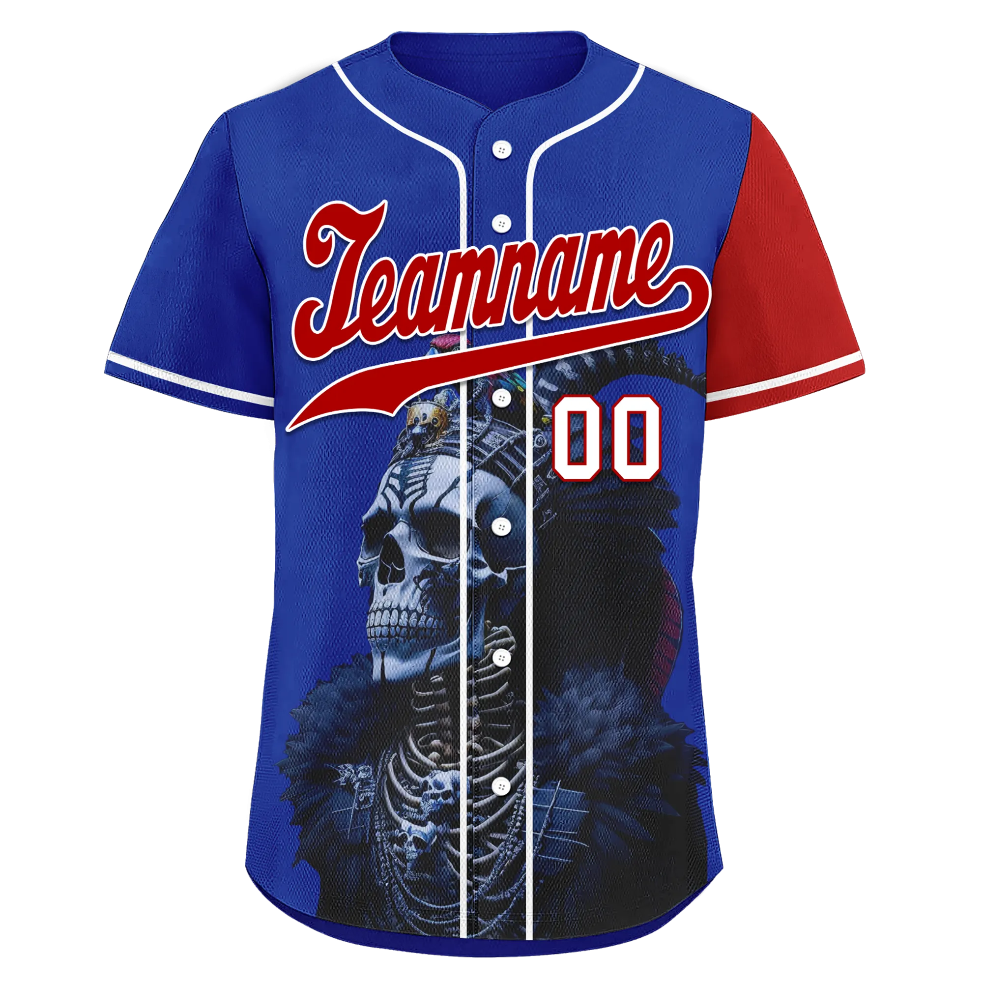 Custom Blue Red Skull Fashion Personalized Authentic Baseball Jersey BSBJ01-D017146