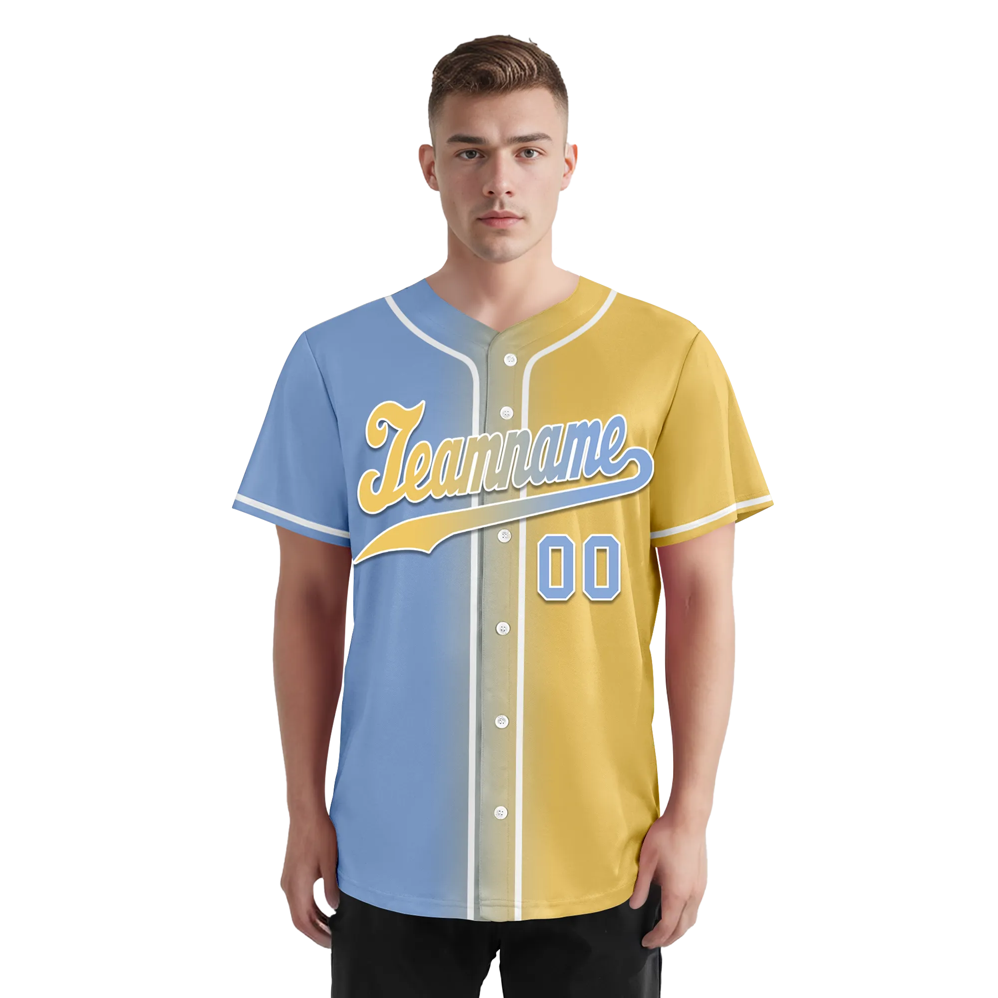 Custom Blue Yellow Gradient Fashion Personalized Authentic Baseball Jersey BSBJ01-D0a7079