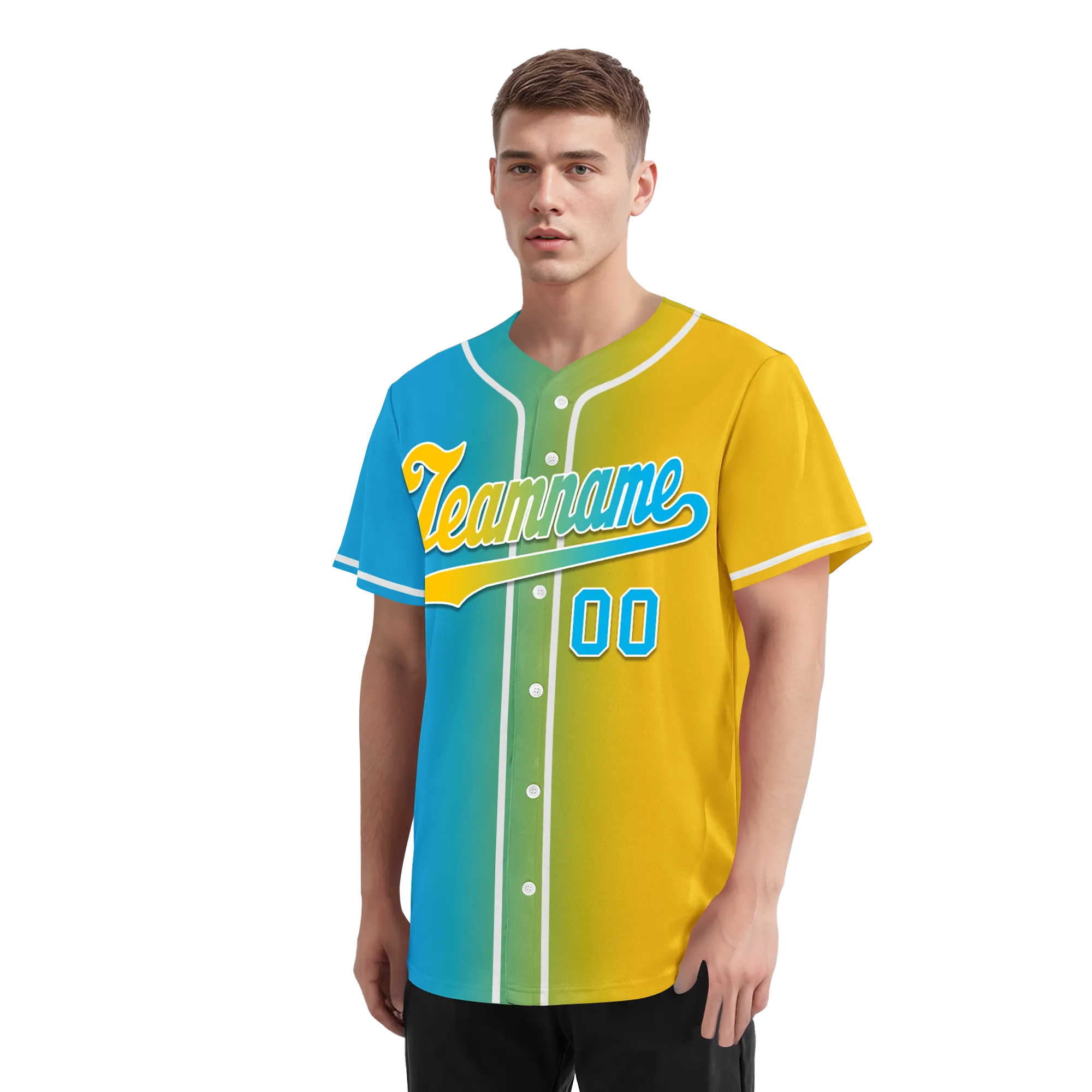 Custom Blue Yellow Gradient Fashion Personalized Authentic Baseball Jersey BSBJ01-D0a709b