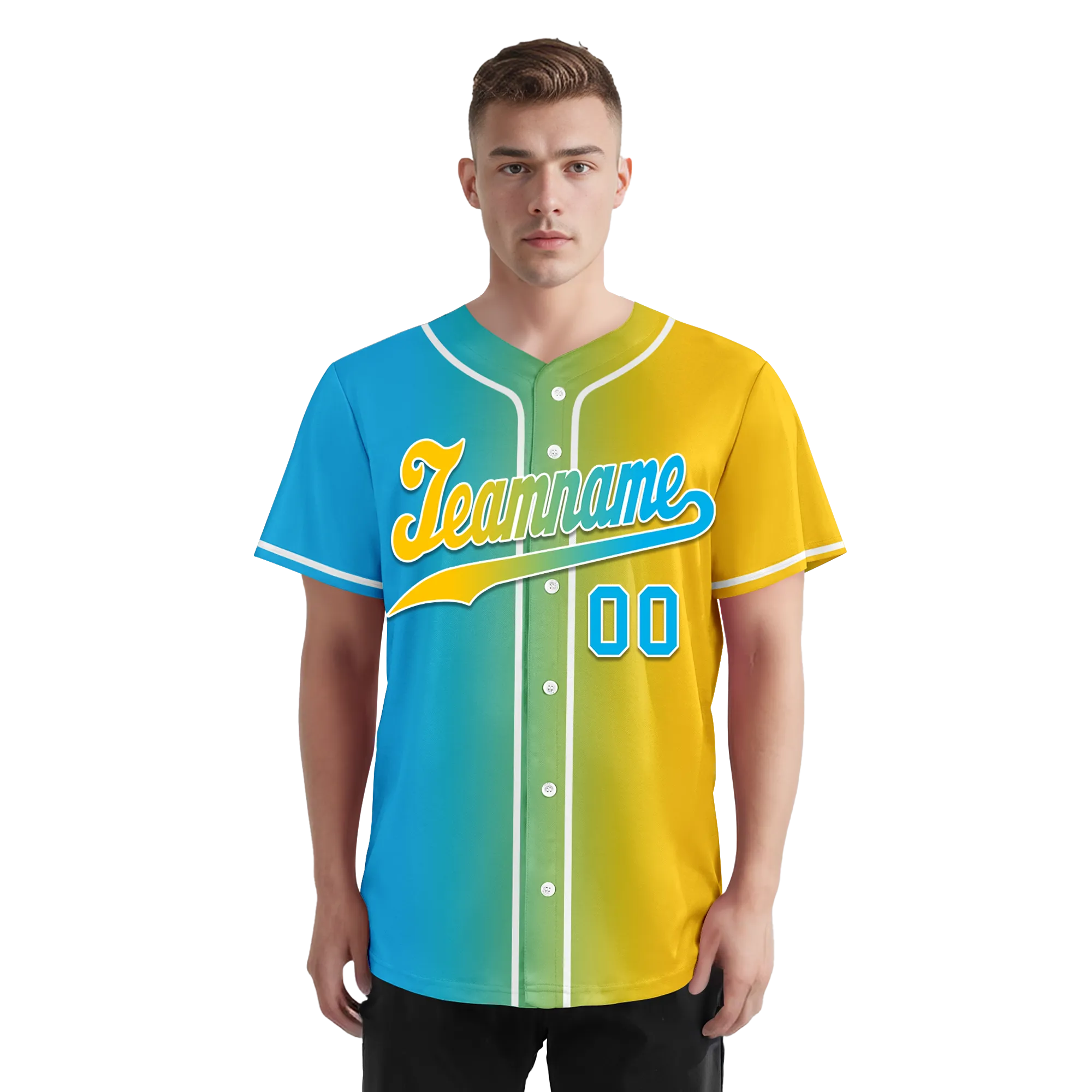 Custom Blue Yellow Gradient Fashion Personalized Authentic Baseball Jersey BSBJ01-D0a709b