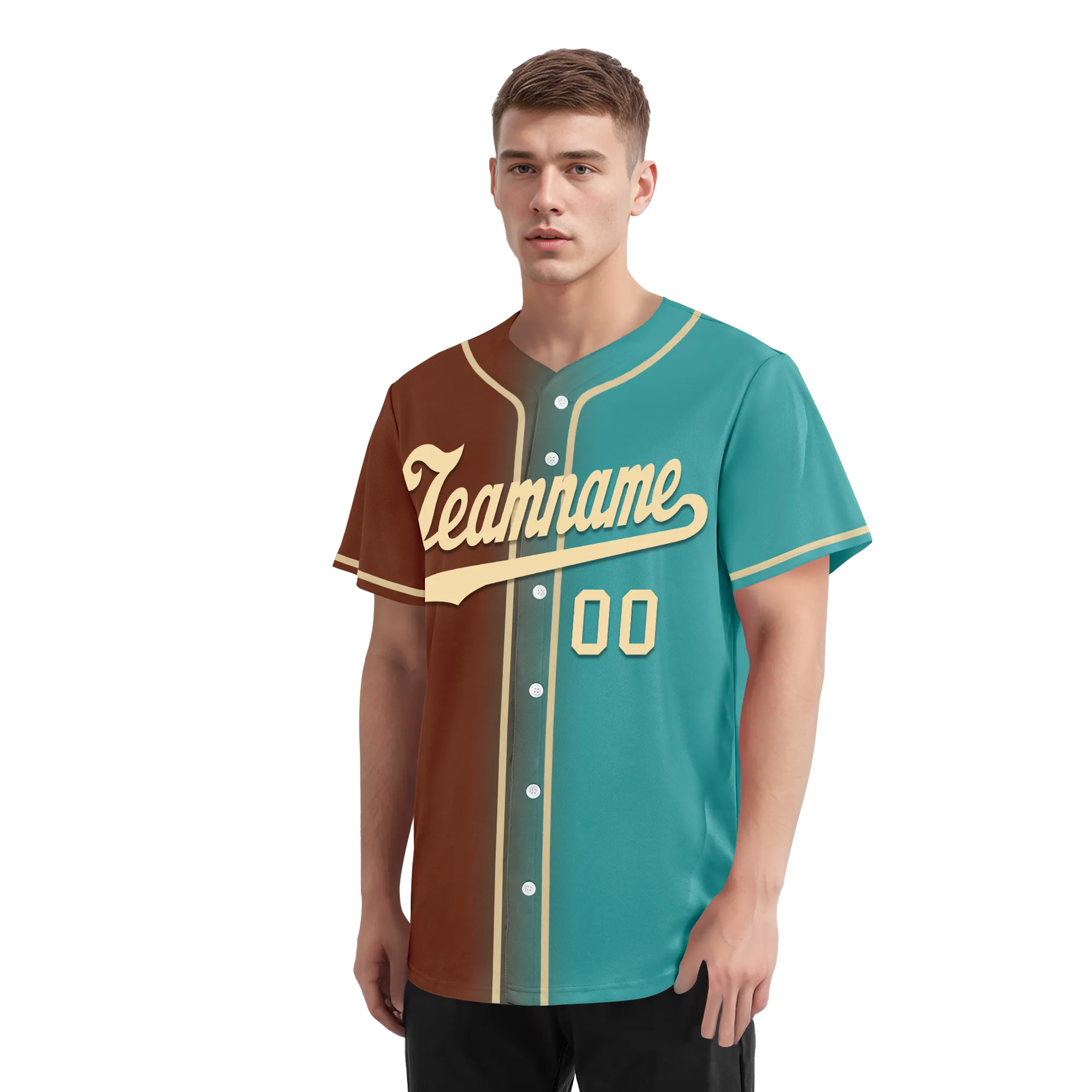 Custom Brown Cyan Gradient Fashion Personalized Authentic Baseball Jersey BSBJ01-D0a7088