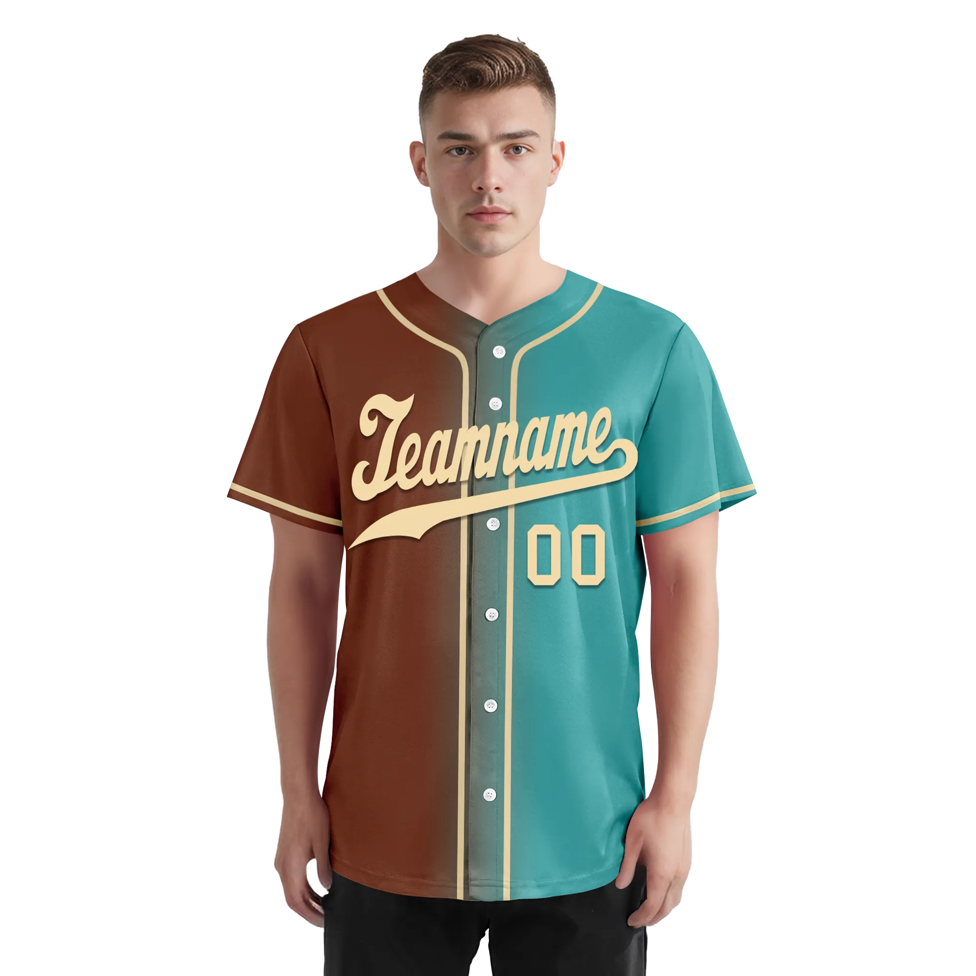 Custom Brown Cyan Gradient Fashion Personalized Authentic Baseball Jersey BSBJ01-D0a7088