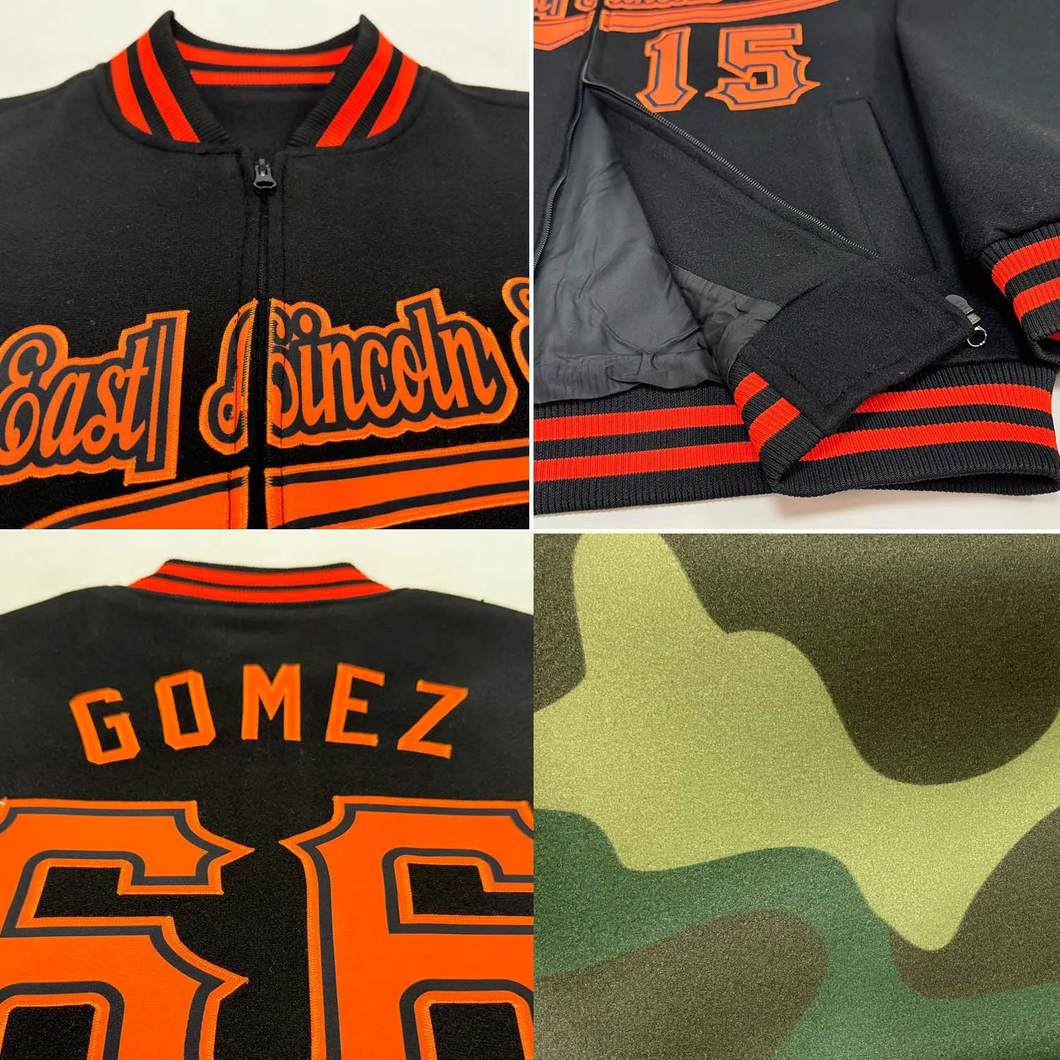 Custom Camo Vintage USA Flag City Cream Crimson-Black Bomber Varsity Letterman Salute To Service Zipper Jacket