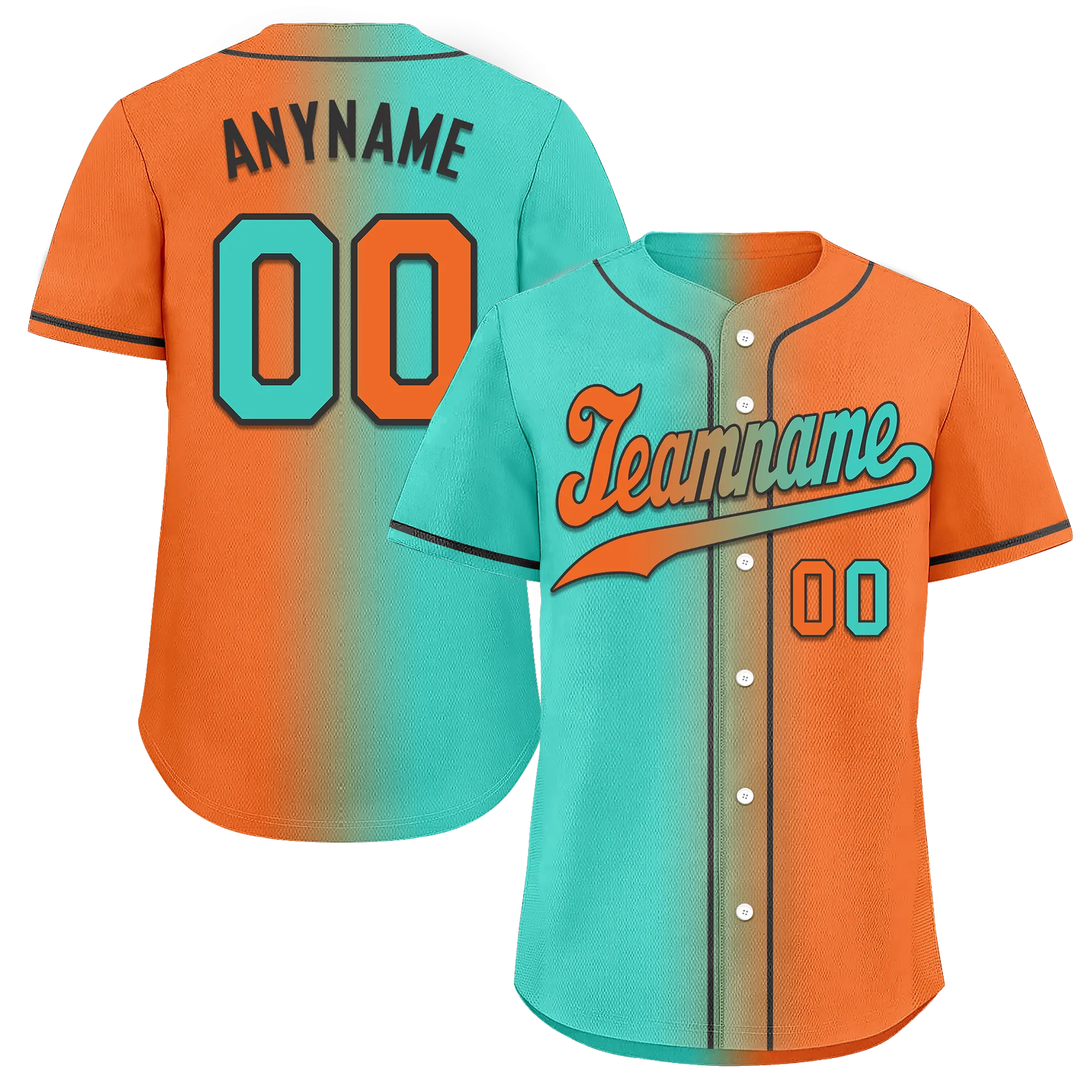 Custom Cyan Orange Gradient Fashion Personalized Authentic Baseball Jersey BSBJ01-D0a7087