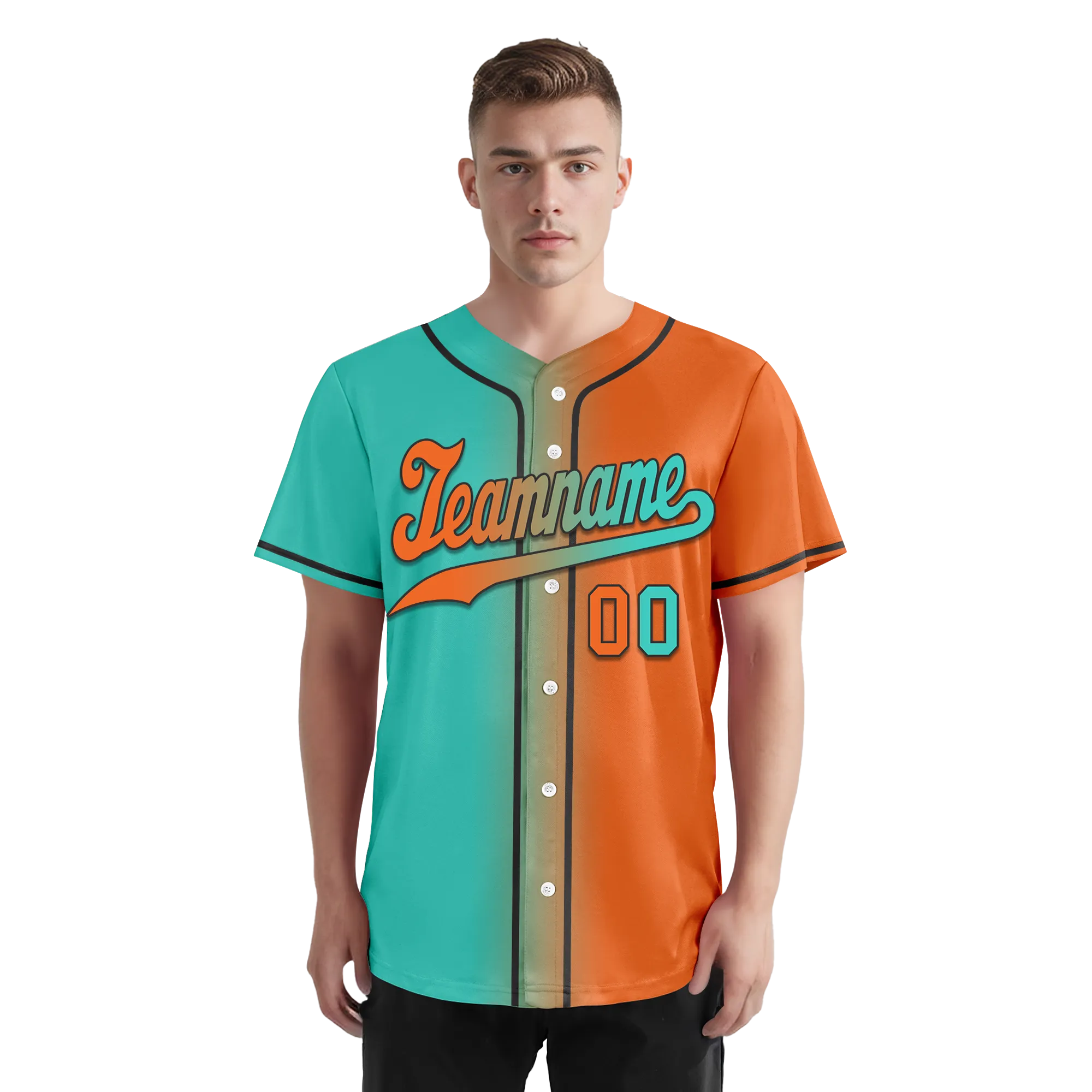 Custom Cyan Orange Gradient Fashion Personalized Authentic Baseball Jersey BSBJ01-D0a7087
