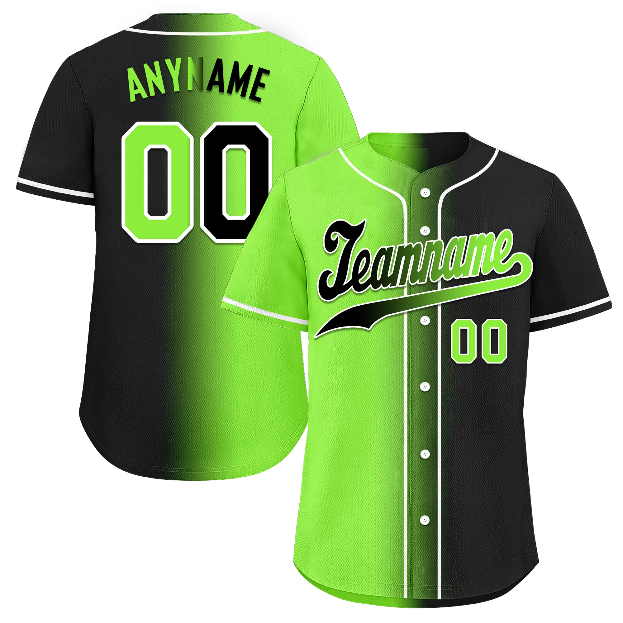 Custom Green Black Gradient Fashion Personalized Authentic Baseball Jersey BSBJ01-D0a709c