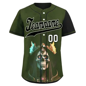 Custom Green Black Skull Fashion Personalized Authentic Baseball Jersey BSBJ01-D017152