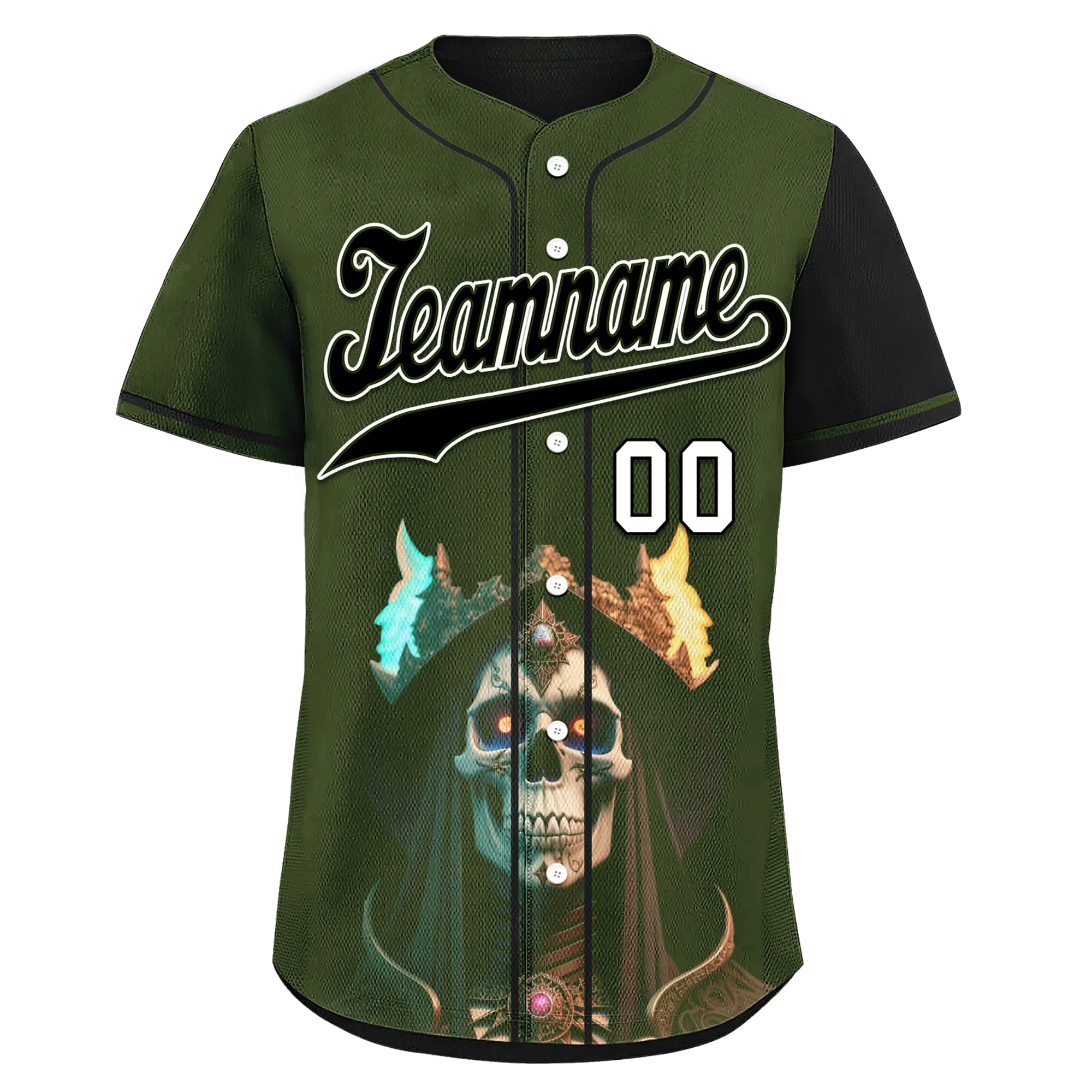 Custom Green Black Skull Fashion Personalized Authentic Baseball Jersey BSBJ01-D017152