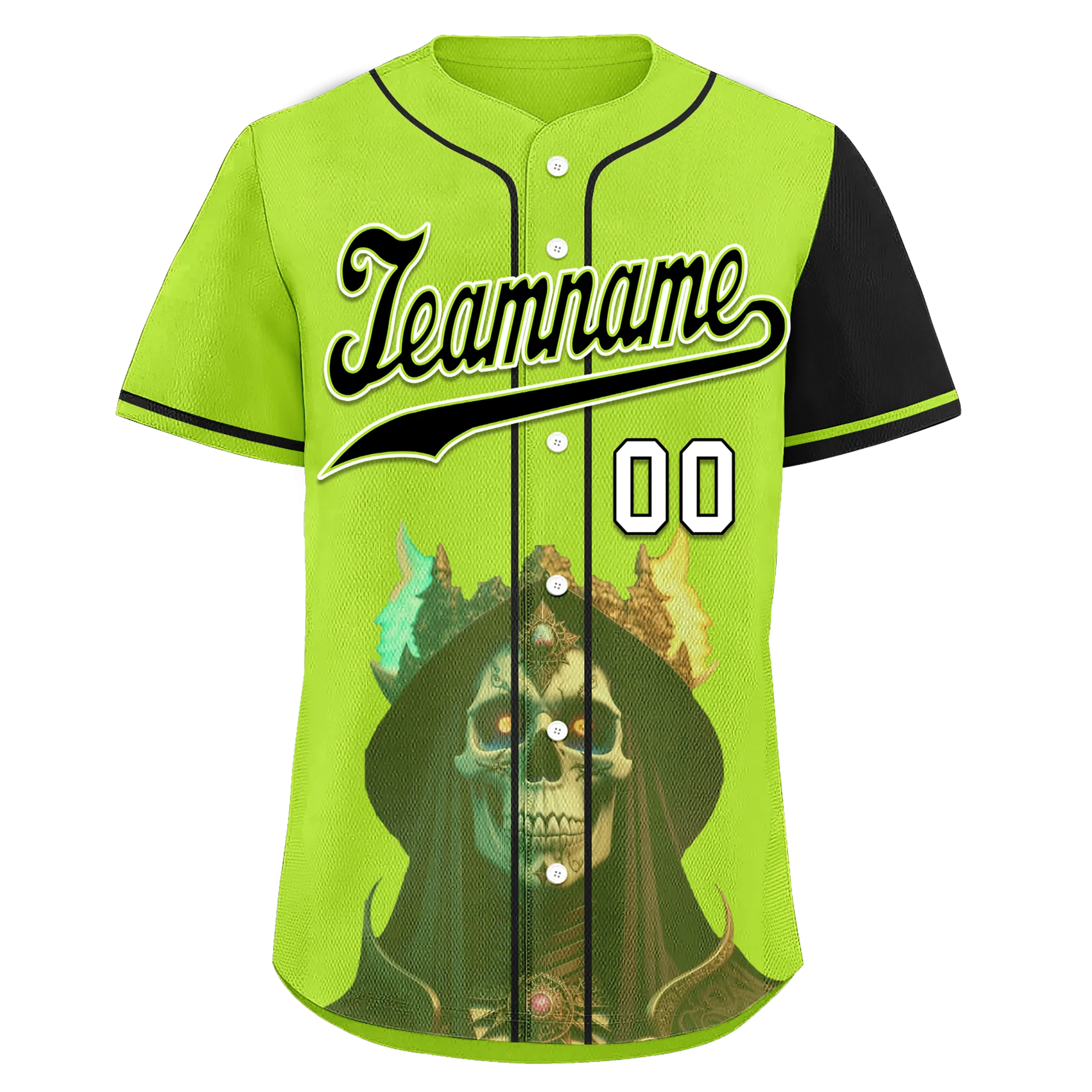 Custom Green Black Skull Fashion Personalized Authentic Baseball Jersey BSBJ01-D017153