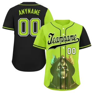 Custom Green Black Skull Fashion Personalized Authentic Baseball Jersey BSBJ01-D017153