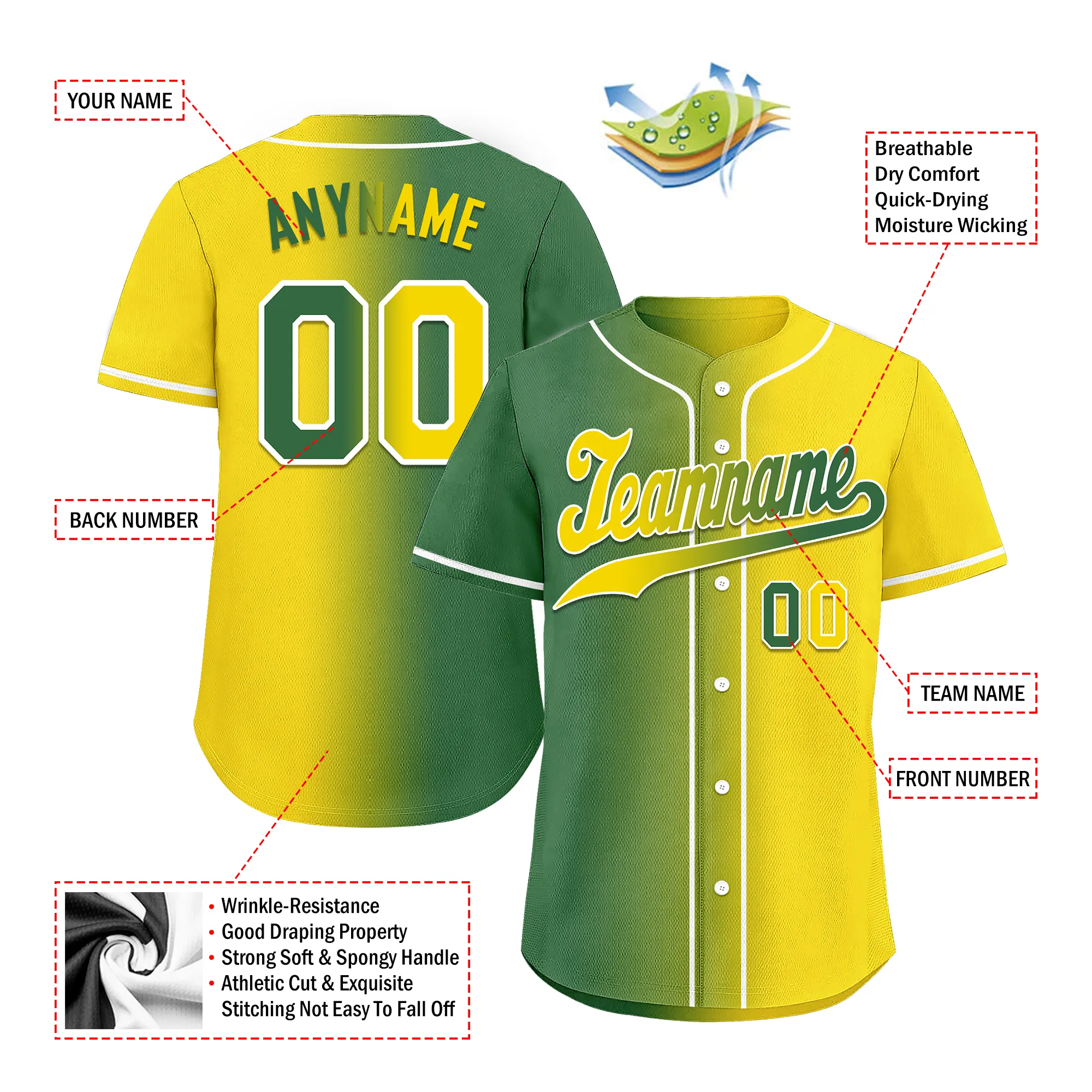 Custom Green Yellow Gradient Fashion Personalized Authentic Baseball Jersey BSBJ01-D0a707d