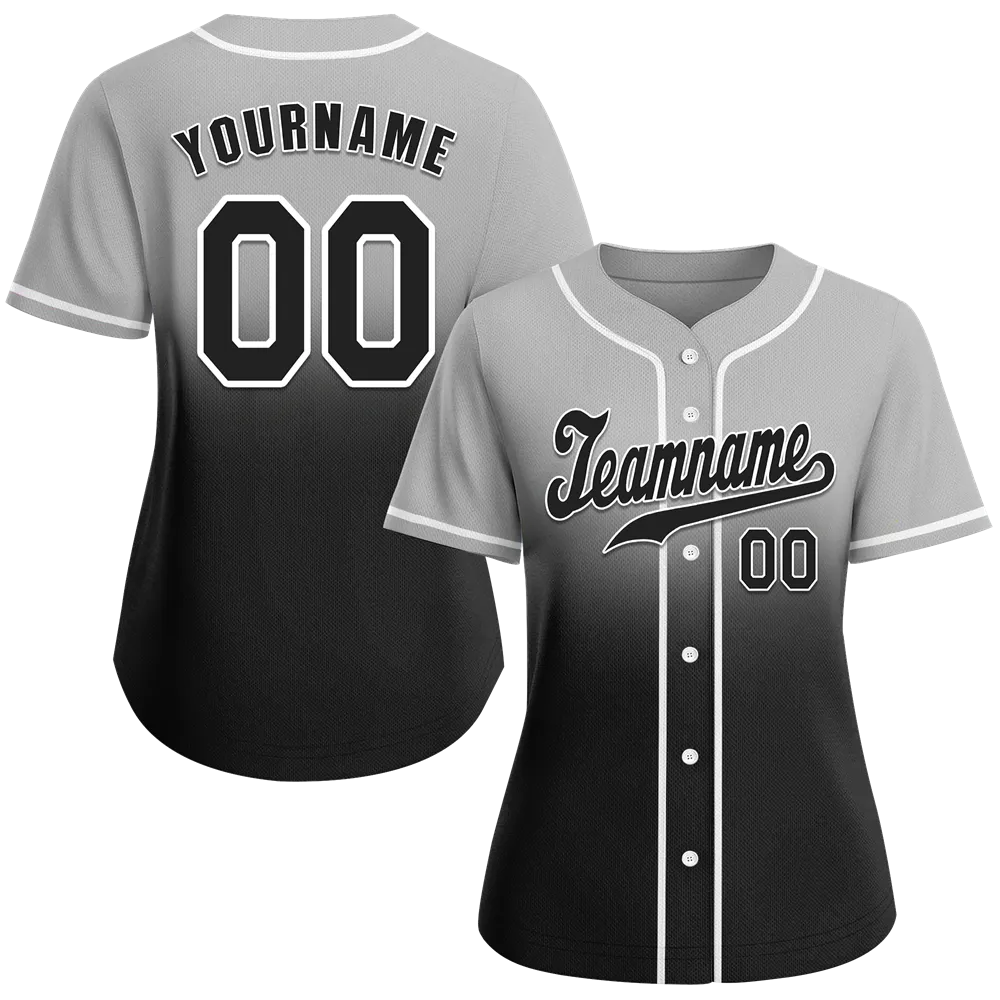 Custom Grey Black Fade Fashion Black Authentic Baseball Jersey
