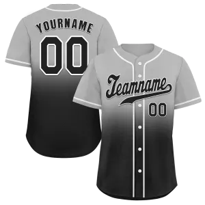 Custom Grey Black Fade Fashion Black Authentic Baseball Jersey